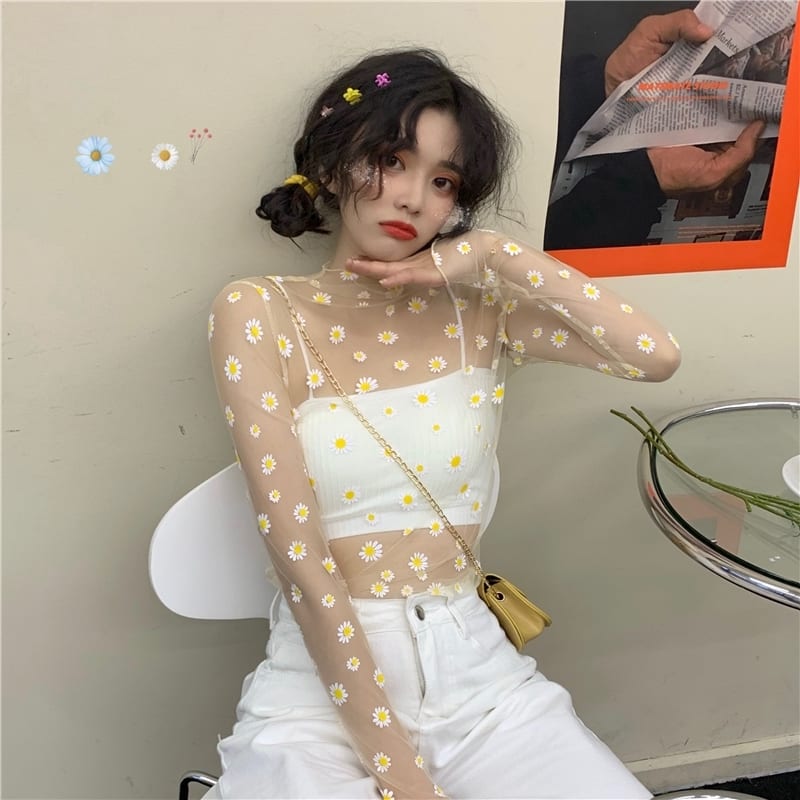 Áo Lưới Hoa Cúc Nhí Tay Dài (không kèm áo trong)