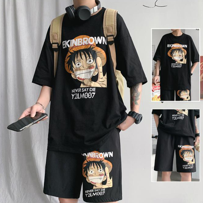 [ Giảm Giá Sốc ]  Bộ Quần Áo Thun Nam Áo Ngắn Tay Cổ Tròn Họa Tiết Luffy Nón Rơm One Piece Mẫu Hot 2023 Phong Cách Trẻ Trung Cá Tính Năng Động HHH MEN QA 156