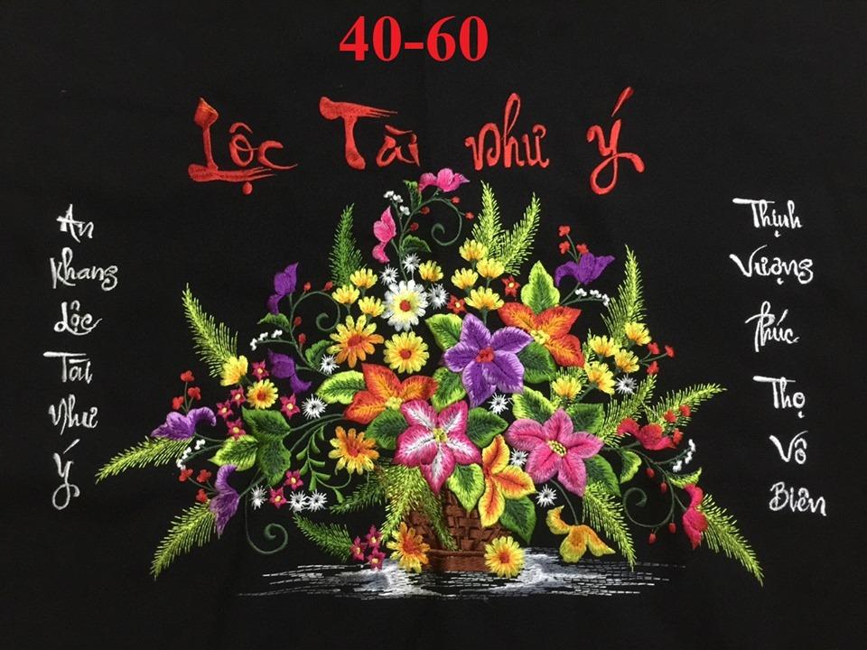 Tranh thêu vi tính thành phẩm thư pháp Lộc Tài Như Ý chưa khung Kích thước 40x60cm Siêu Thị Tranh Thêu