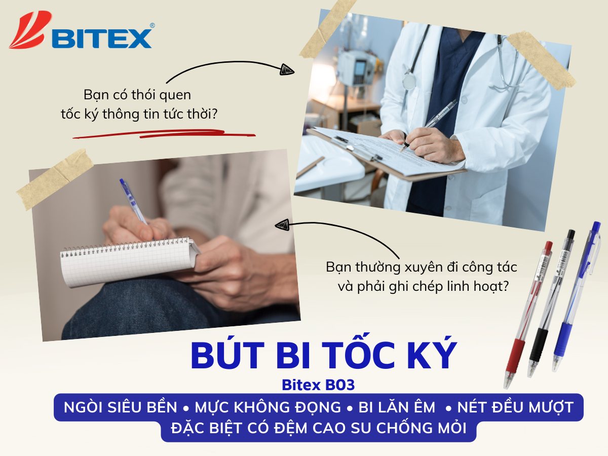 Bút bi Bitex mực xanh / đen B03 ngòi 0.5mm (1 cây)
