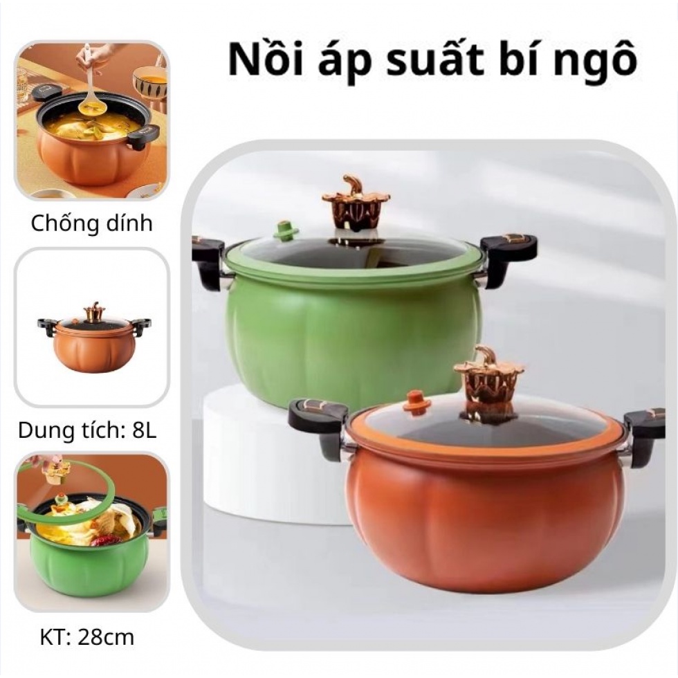 Nồi Áp Suất Điện, Nồi Áp Suất Bí Ngô Chống Dính 5L Thông Minh - Nồi Hầm 28cm 4in1 Hầm Gà, Cháo, Nồi Chiên, Xào Nấu, Tiện Dụng
