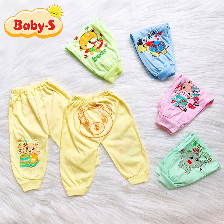 Quần dài cotton có in hình ở mông cho bé trai và bé gái 4-15kg chất vải đẹp mềm mịn bé mặc mát co giãn thoải mái Baby-S – SQVN009
