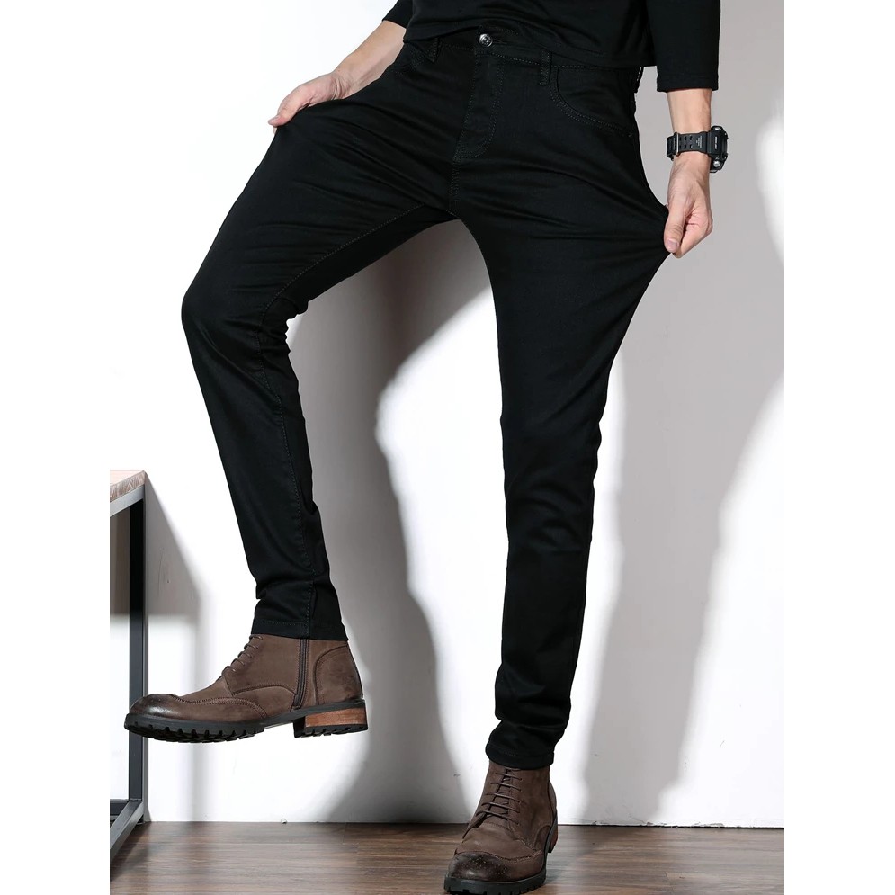 Có size đại _ quần jean nam đen trơn ống côn dáng body vải co giãn cao cấp có big size