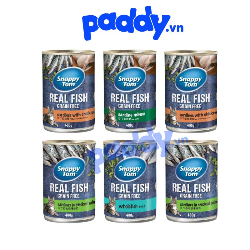Pate mèo snappy tom real fish lon 400g