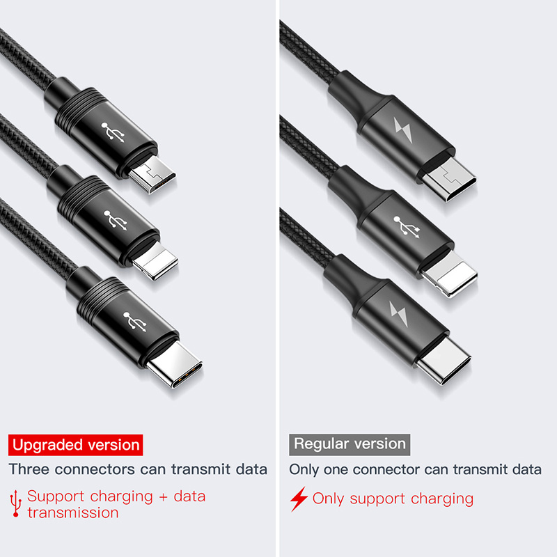 [HCM]Cáp sạc 3 đầu đều hỗ trợ Data Baseus Data Fuction 3-in-1 Cable USB For M+L+T 3.5A 1.2M Black CAMLT-PY01 - Hàng chính hãng