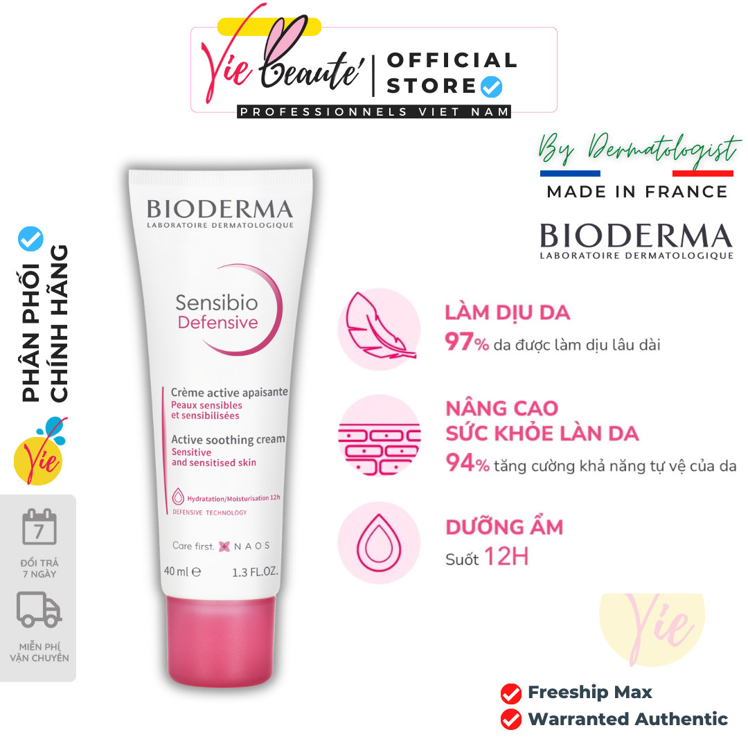 Kem Dưỡng Ẩm Bioderma Sensibio Defensive Active Soothing Cream làm dịu da thường và da nhạy cảm 40ml