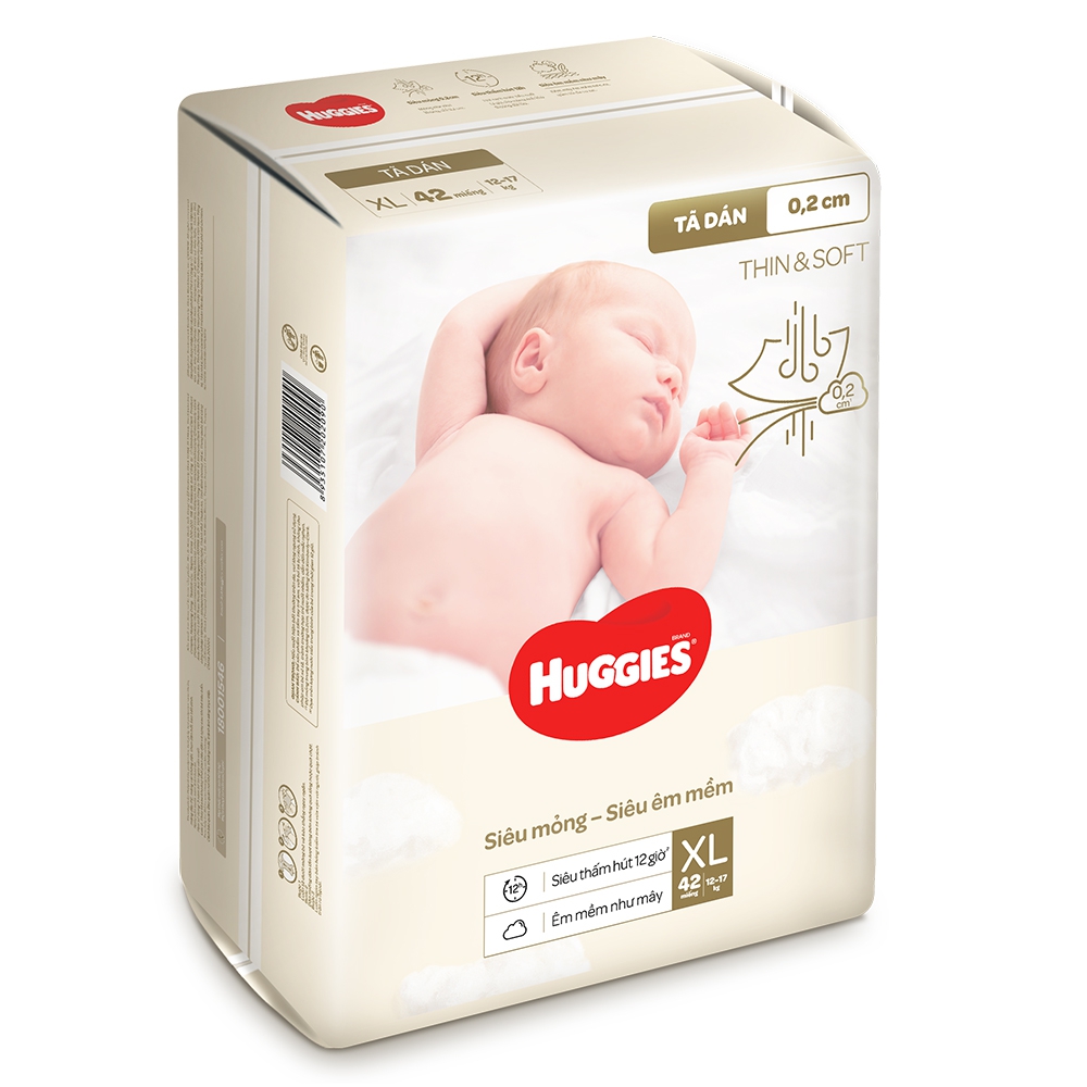 Tã dán Huggies Thin & Soft (XL, 12-17kg, 42 miếng)
