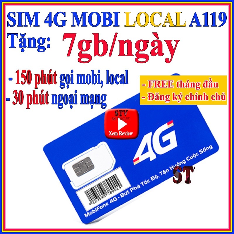 Sim 4G Mobifone Local A119 thay C90N gói 6Gb/ngày (180Gb/tháng) + 500 phút gọi nỘi mạng - Sim Mobi 4G MIỄN PHÍ THÁNG ĐẦU từ MƯỜNG THANH ROYAL FREESHIP - CHƯA KÍCH HOẠT.