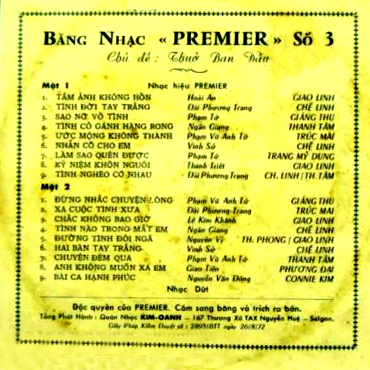 [MDCD] Nhạc 1975 - Bộ 2 Đĩa CD Băng Nhạc PREMIER Số 3
