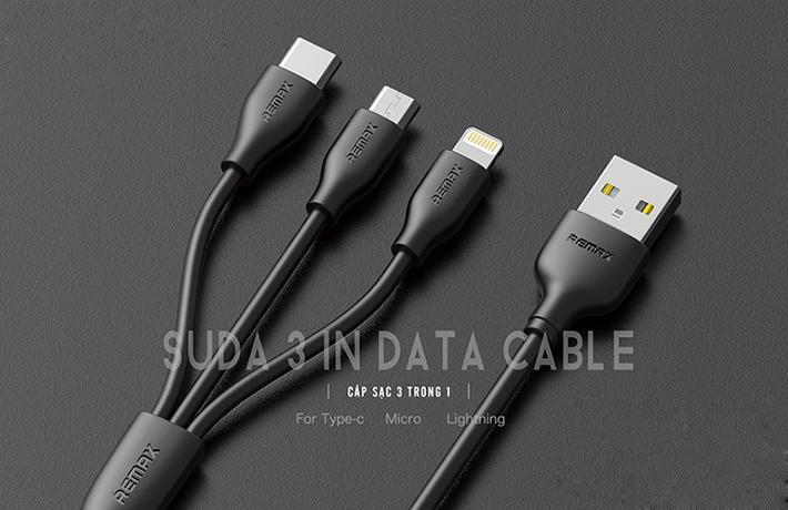 Cáp sạc nhanh Remax SUDA 3 in 1 RC-109TH cổng MicroUSB, Lightning, Type C
