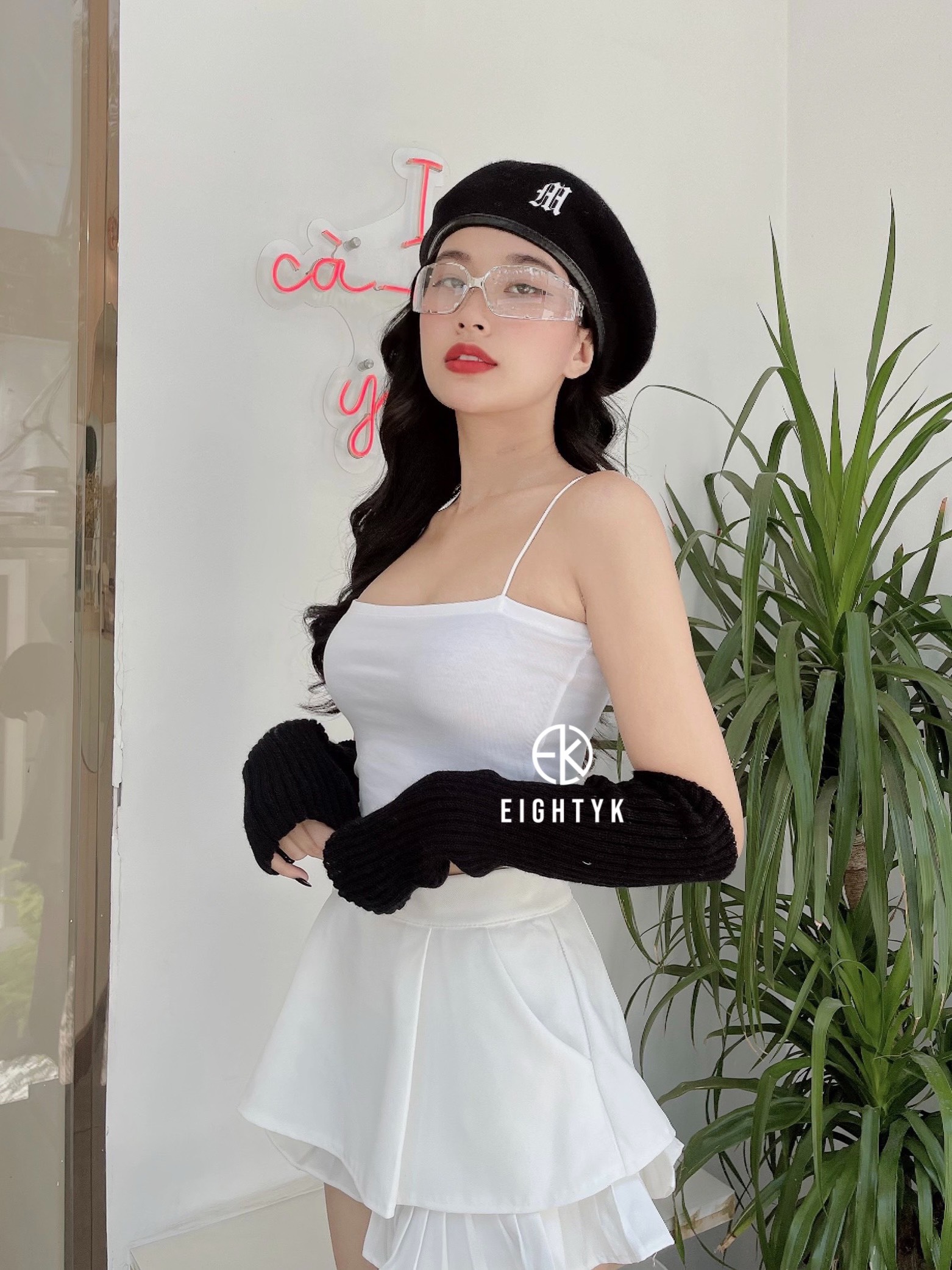 EIGHTYK Áo Croptop Hai Dây Mảnh Trơn
