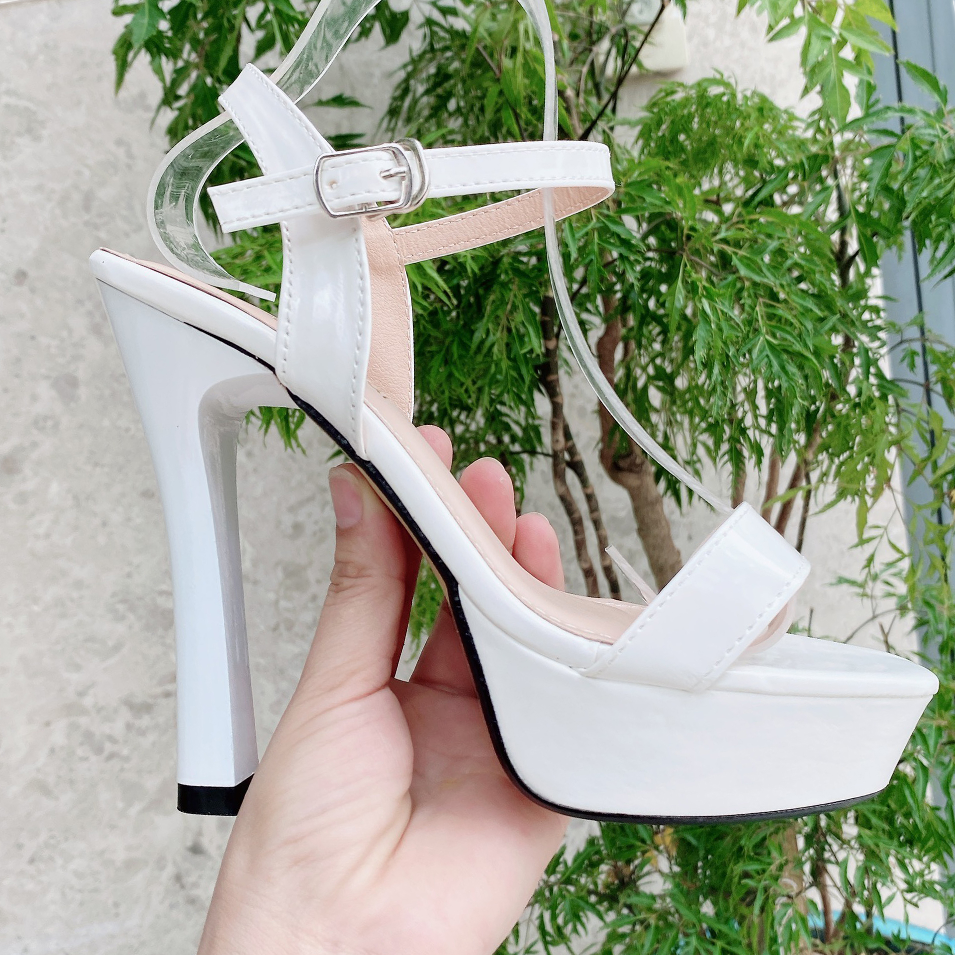 giày cao gót 13 phân quai mảnh TRẮNG