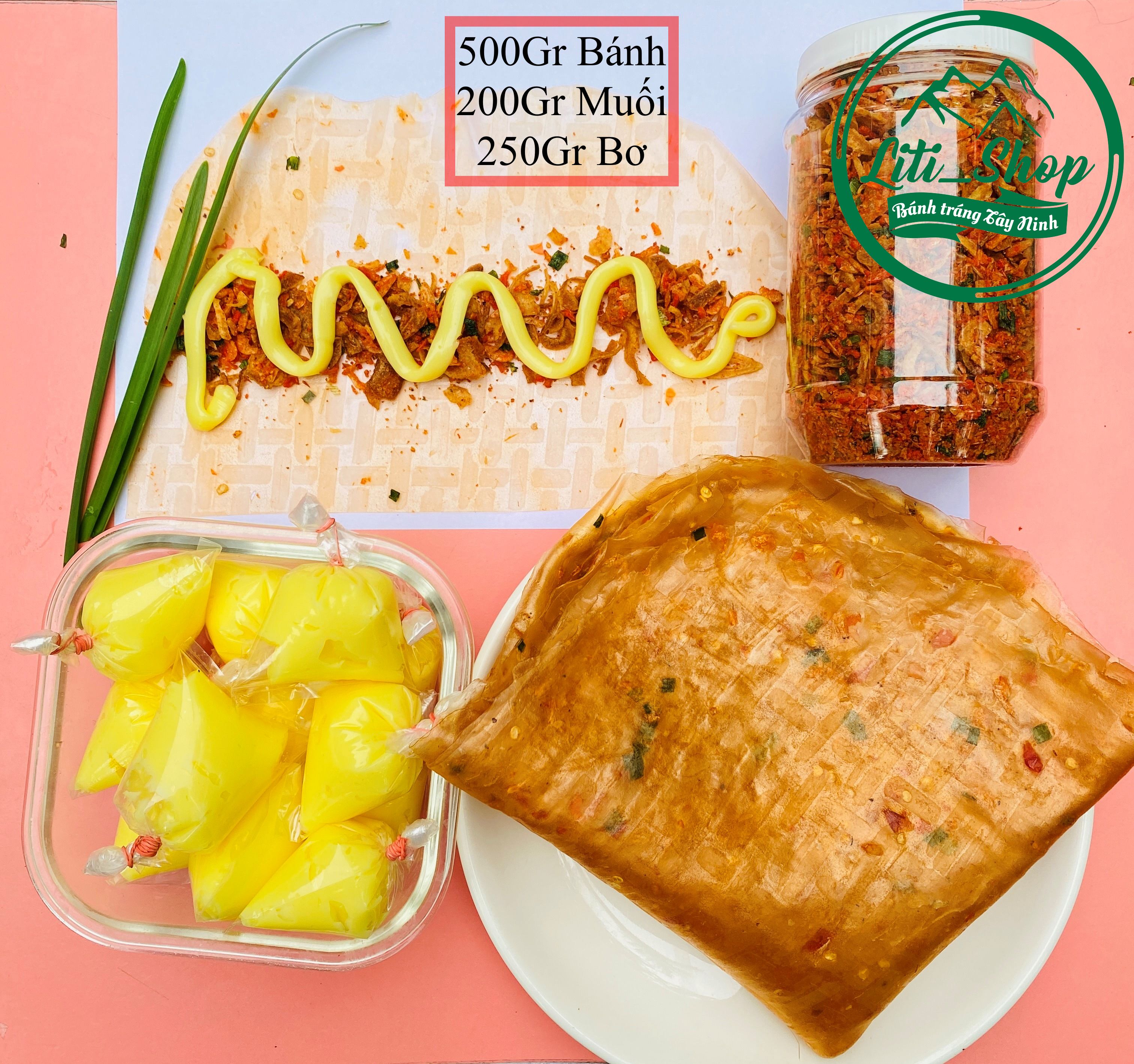 [ĐỒ ĂN VẶT] - Combo Bánh Tráng Dẻo tôm (500gr) - Hành ruốc (200gr) - Bơ vàng (250gr)