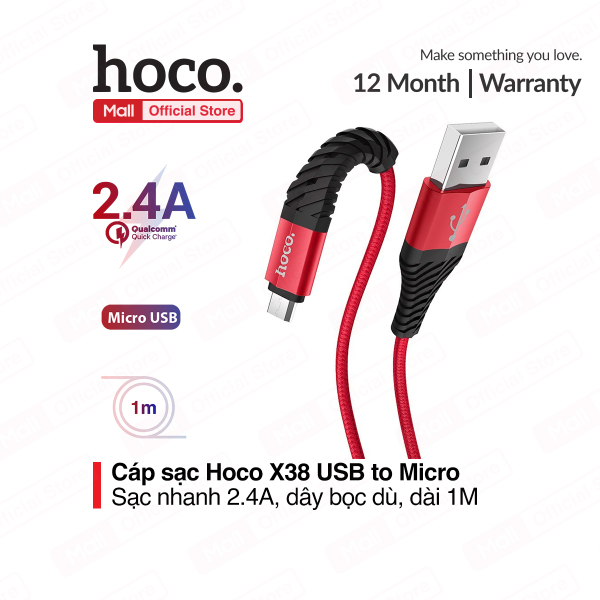 Cáp sạc nhanh và truyền dữ liệu tốc độ cao Micro USB Hoco X38 dành cho điện thoại android sạc nhanh 2.4A Max tương thích với nhiều thiết bị
