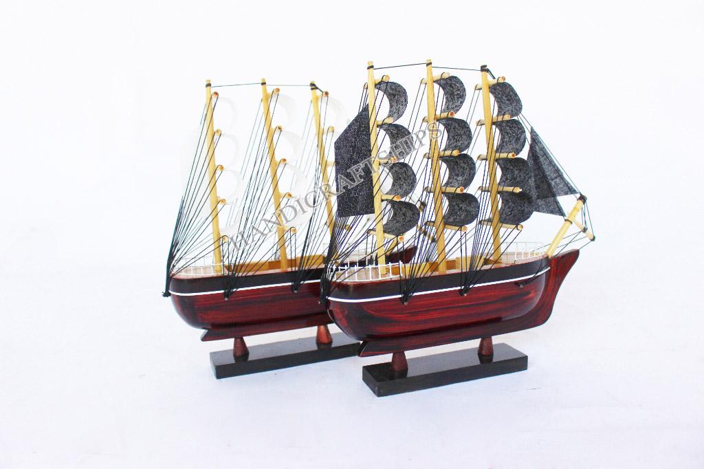 Combo 2 thuyền gỗ trang trí PHONG THỦY màu đen & trắng (Dài: 20cm)