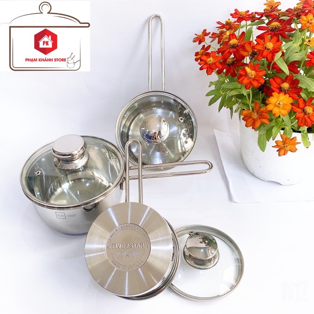 QUÁNH INOX 3 ĐÁY NẮP KÍNH CAO CẤP FIVESTAR 14CM
