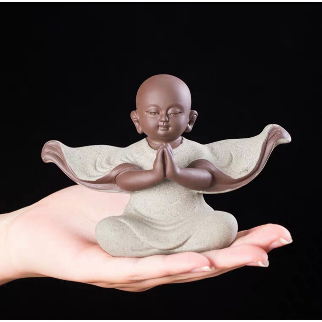 Tượng chú tiểu ngồi thiền- tượng chú tiểu gốm tử sa ngồi thiền tịnh tâm