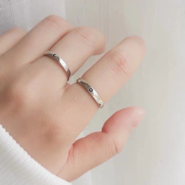 Nhẫn đôi mặt trăng mặt trời bạc không gỉ (tặng hộp)