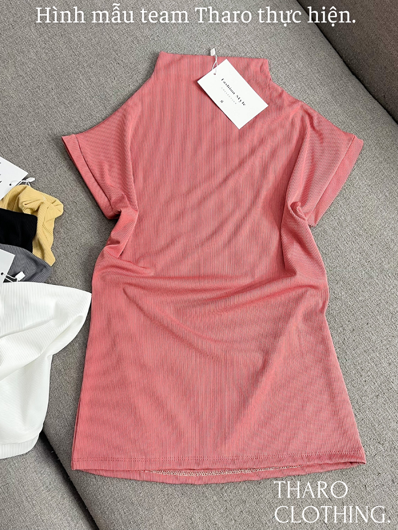 Áo thun nữ cổ lọ 3p tay hến, dáng dài - tharo clothing