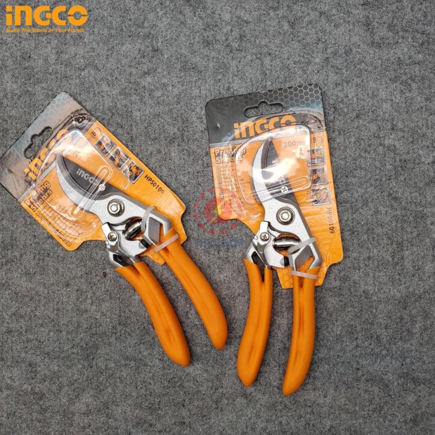 Kéo cắt tỉa cây INGCO HPS0109 8" kéo cắt cành, tỉa cây cảnh, cây ăn trái, tỉa lá chuyên dụng, làm vườn có trợ lực lò xo