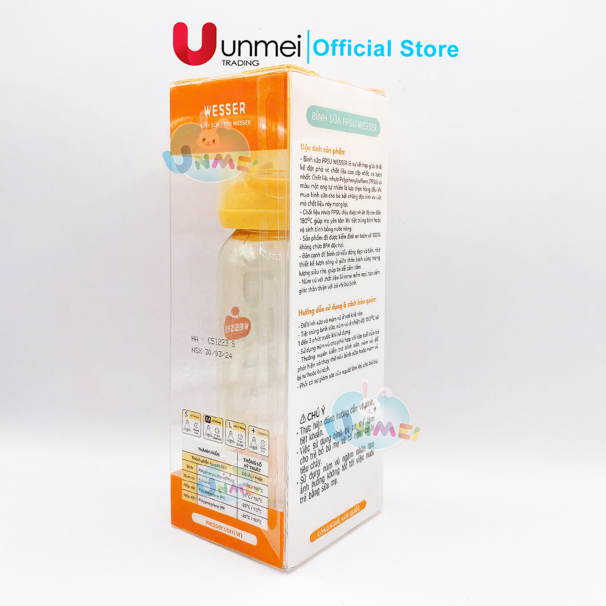 Bình Sữa Nhựa Cao Cấp Wesser PPSU 250ml (Núm Vú Có Sẵn Size M Cổ Hẹp)