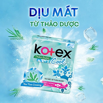 [HCM]Băng vệ sinh KOTEX thảo dược COOL mát siêu mỏng 23cm 8M