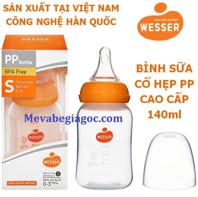 (Đơn 29K Freeship 15K) (Mẫu Mới) Bình Sữa Cổ Hẹp PP Kháng Khuẩn Wesser (60ml - 140ml - 250ml) - Made In Vietnam (Công Nghệ Hàn Quốc) NAM1
