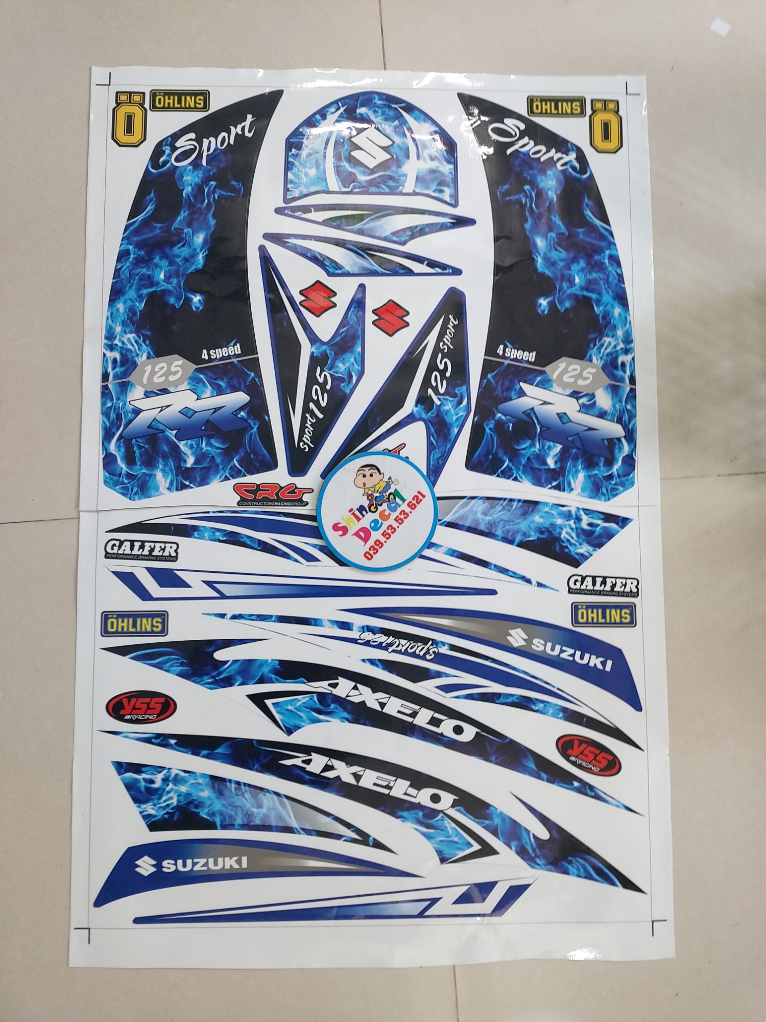 Tem axelo khói xanh trắng tặng logo