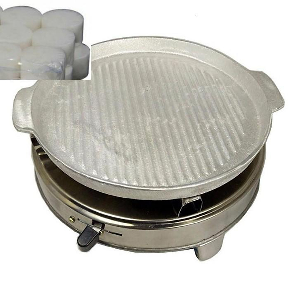 Set alcohol stove wok cast iron bundled 2 alcohol tablets, combo baking pan and alcohol stove can carry on travel, picnic