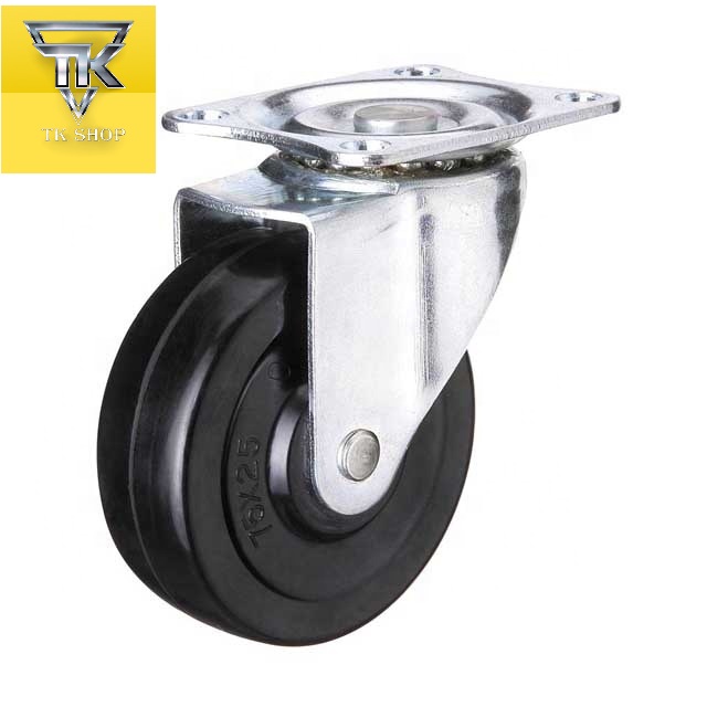 Bộ 4 bánh xe 75x25mm cao su đặc xoay 360 độ