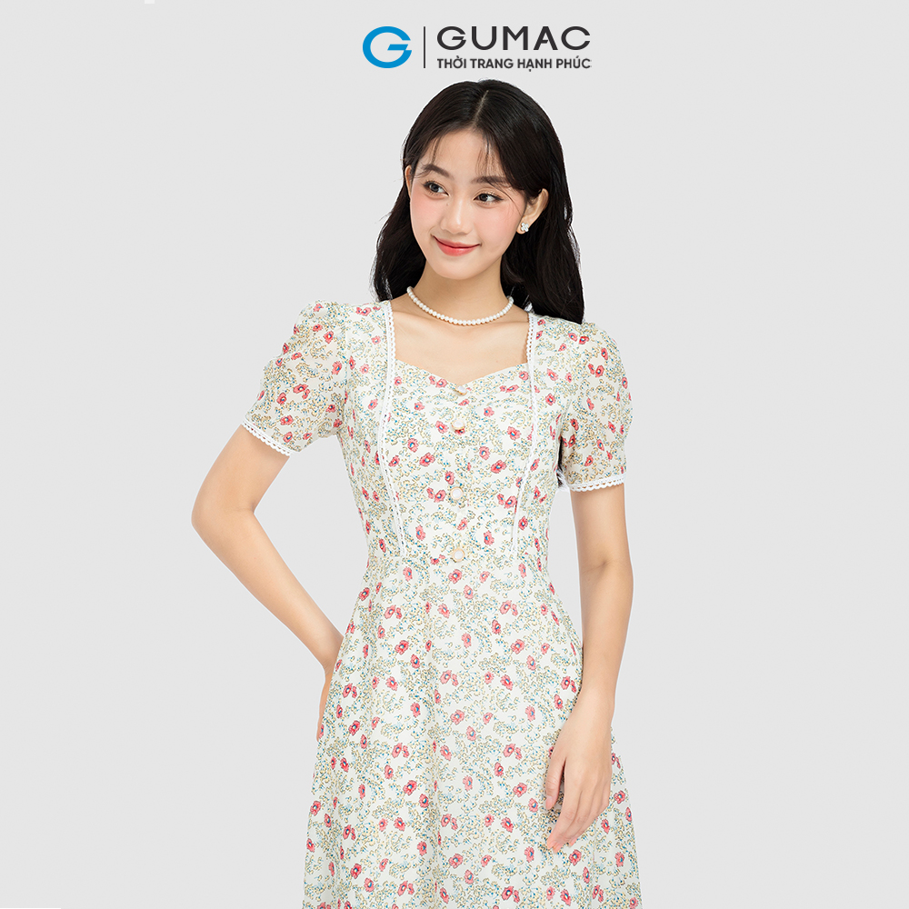 Đầm nữ GUMAC, đầm hoa viền ren DC08096