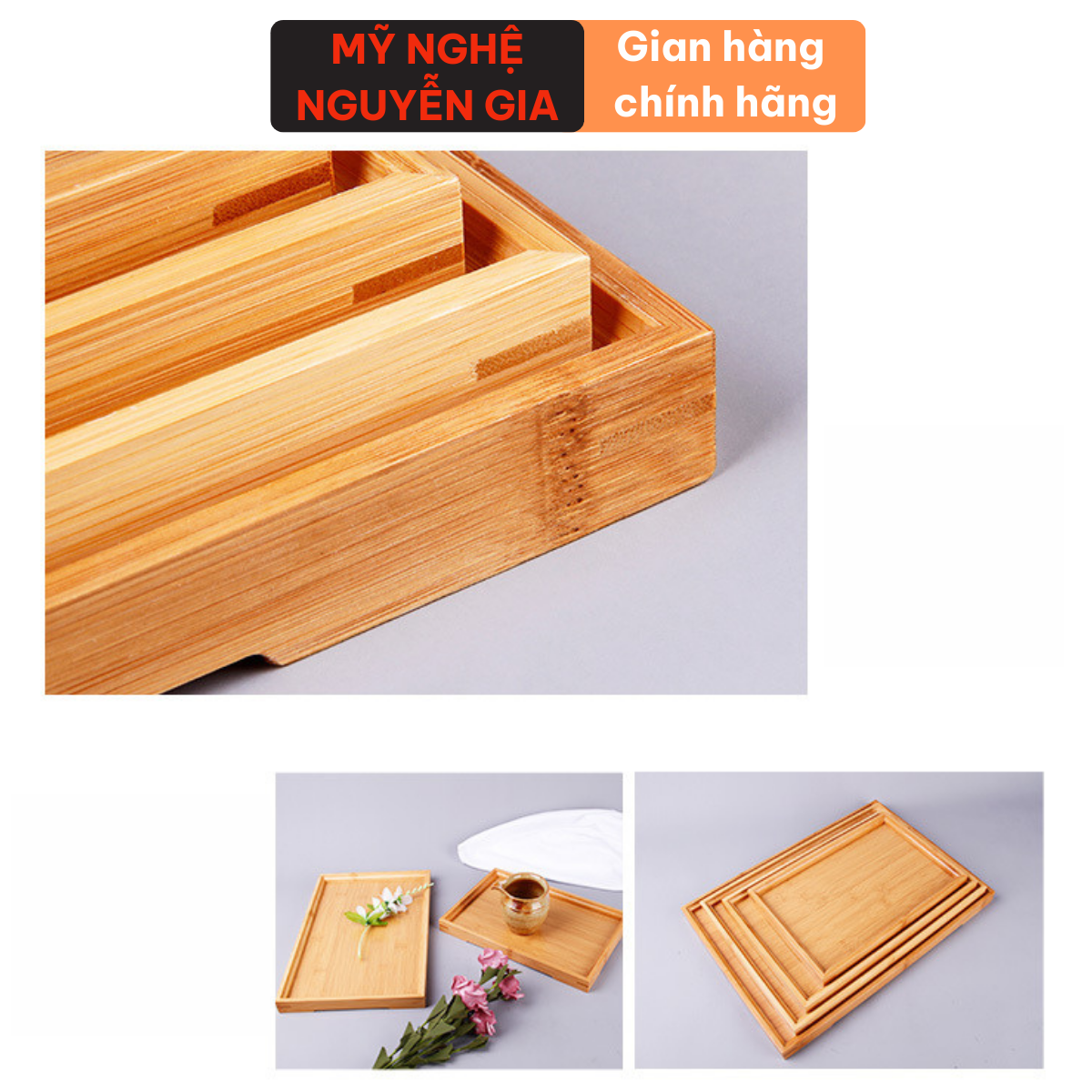 Khay gỗ tre decor đựng trà bưng bê đồ ăn đa năng