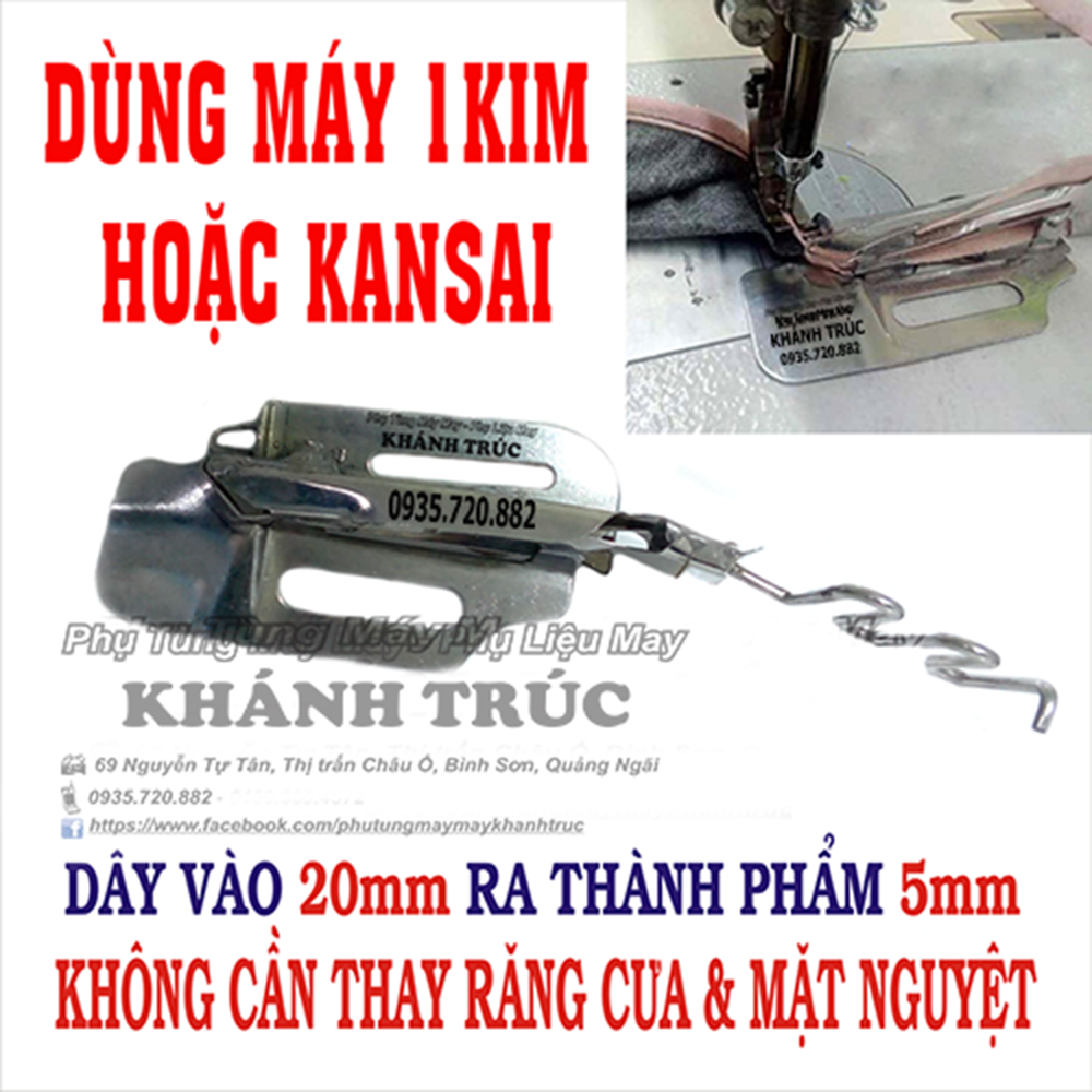 Cử viền 2 mép dây vào 20ly ra 5ly máy may công nghiệp