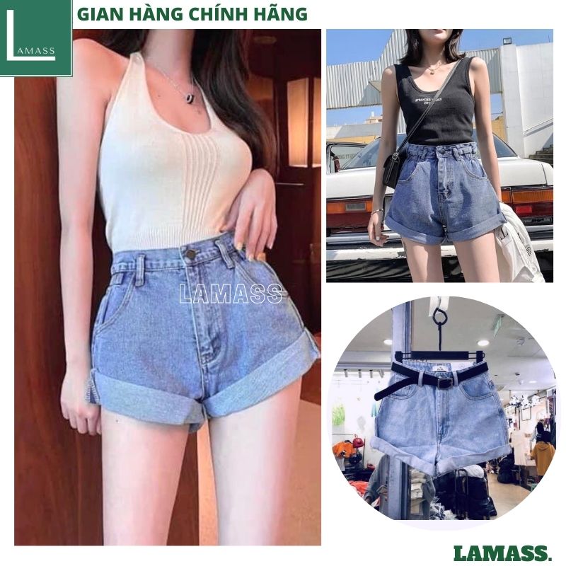 Quần short bò nữ gấp dấu ,quần short nữ ,quần short denim nữ kiểu dáng hàn quốc ulzzang vintage ,quần cạp cao , quần lưng cao ,quần short nữ thời trang , quần sóc cạp cao , trẻ chung năng động -LAMASS