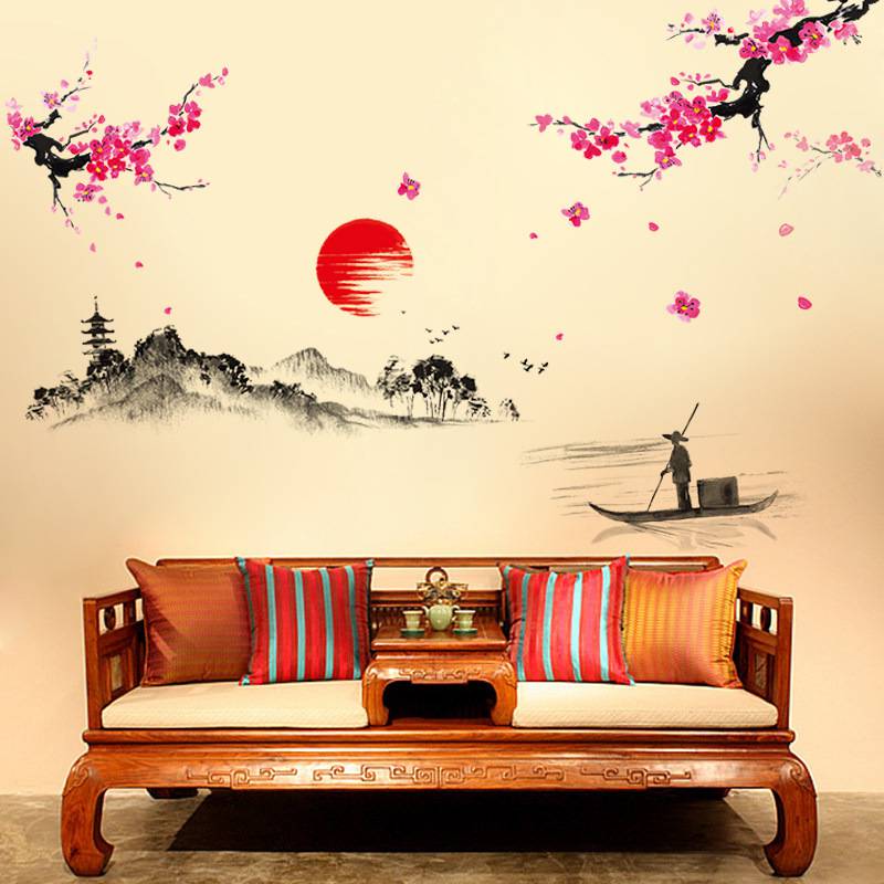[HCM]Decal dán tường Tranh thủy mặc DKN015 (120 x 150 cm)