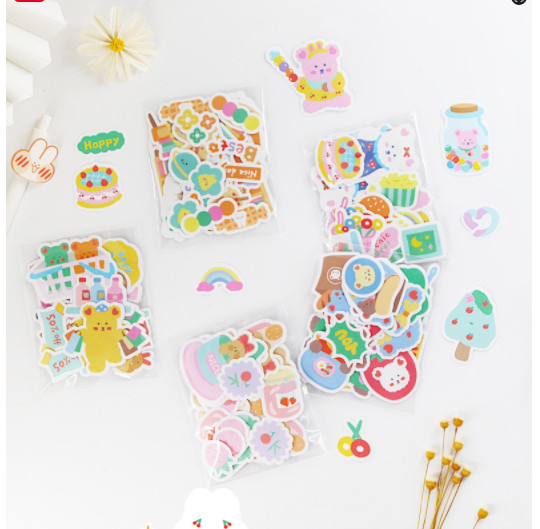 Set 40 giấy dán sticker gấu, thỏ, cô gái dễ thương