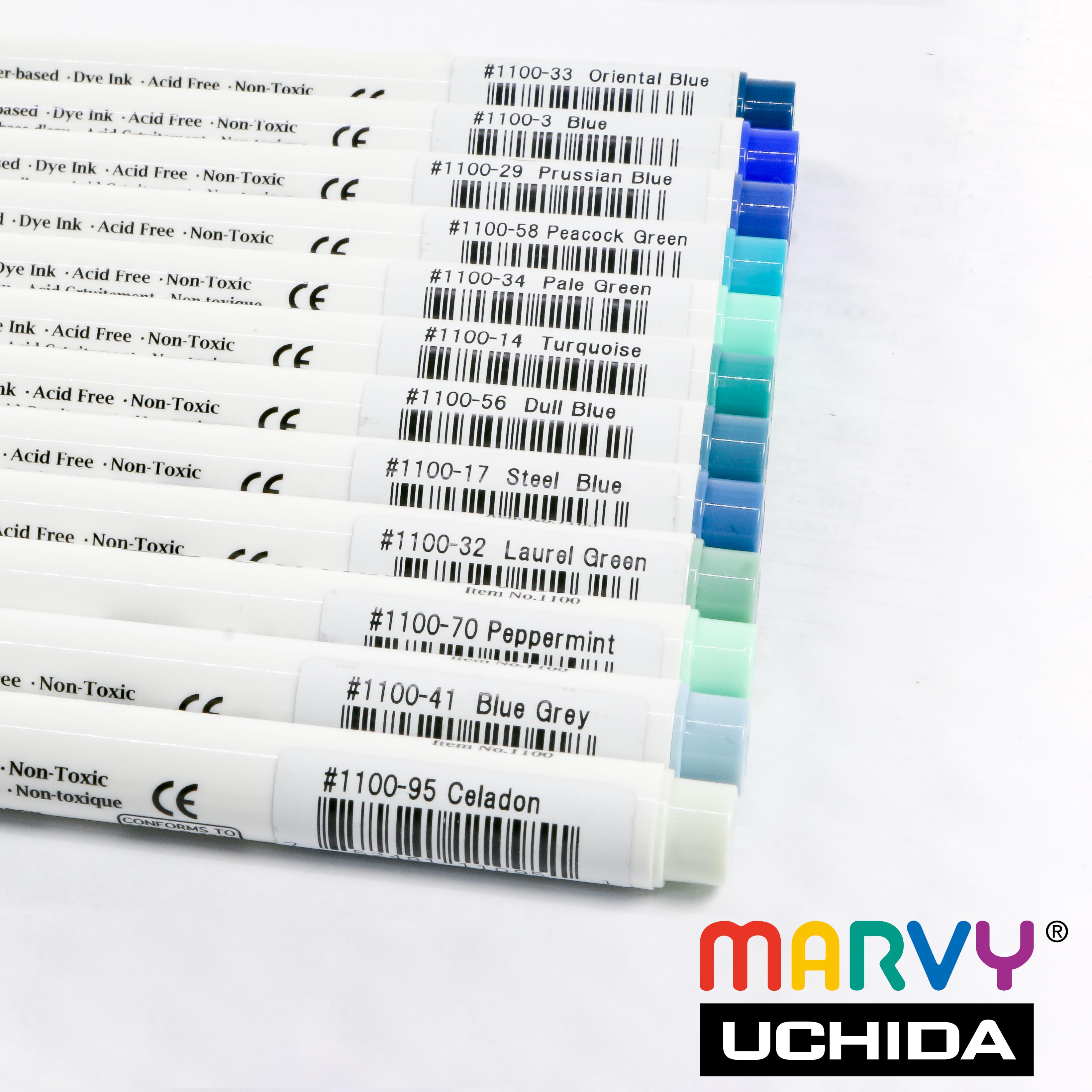 Bút lông đầu cọ mềm MARVY 1100  ( Tone Xanh-xanh lá )