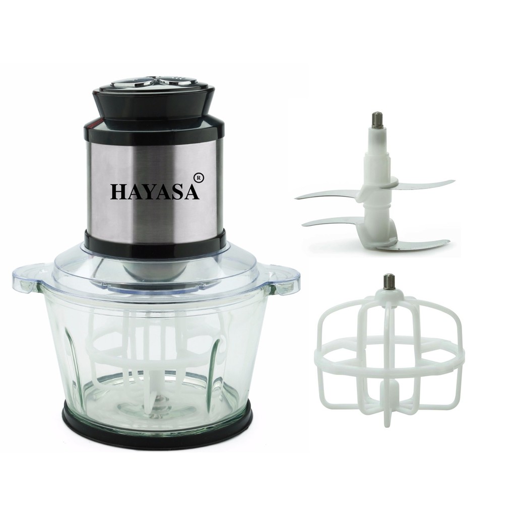 Máy xay thịt, xay cá, hành tỏi ớt đa năng Hayasa Ha-385 4 lưỡi dao cối thủy tinh 1.8L bảo hành 12 tháng