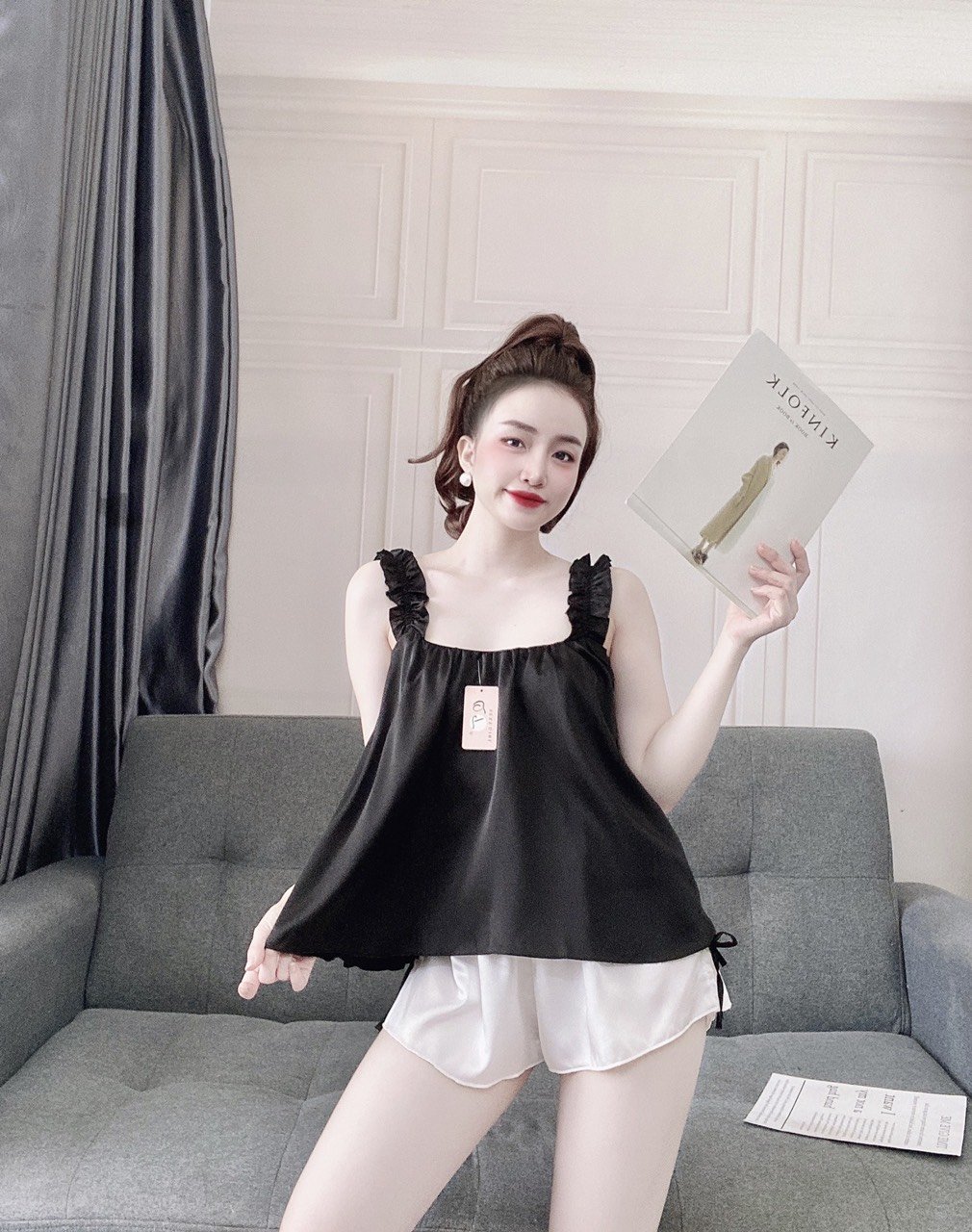 Đồ ngủ nữ sexy lụa satin 2 dây cao cấp D'LYDIA DN01