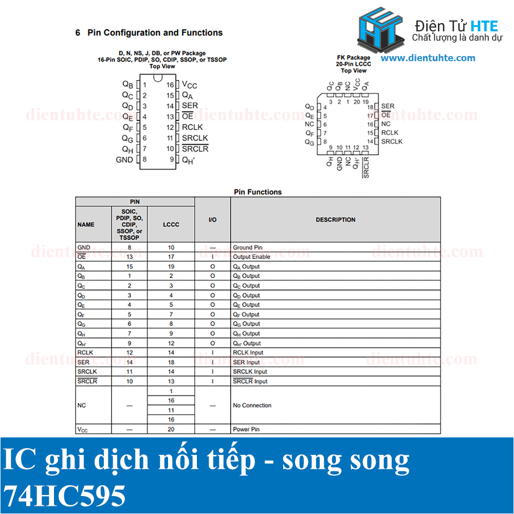Bộ 4 IC ghi dịch 74HC595 SMD  SOP16