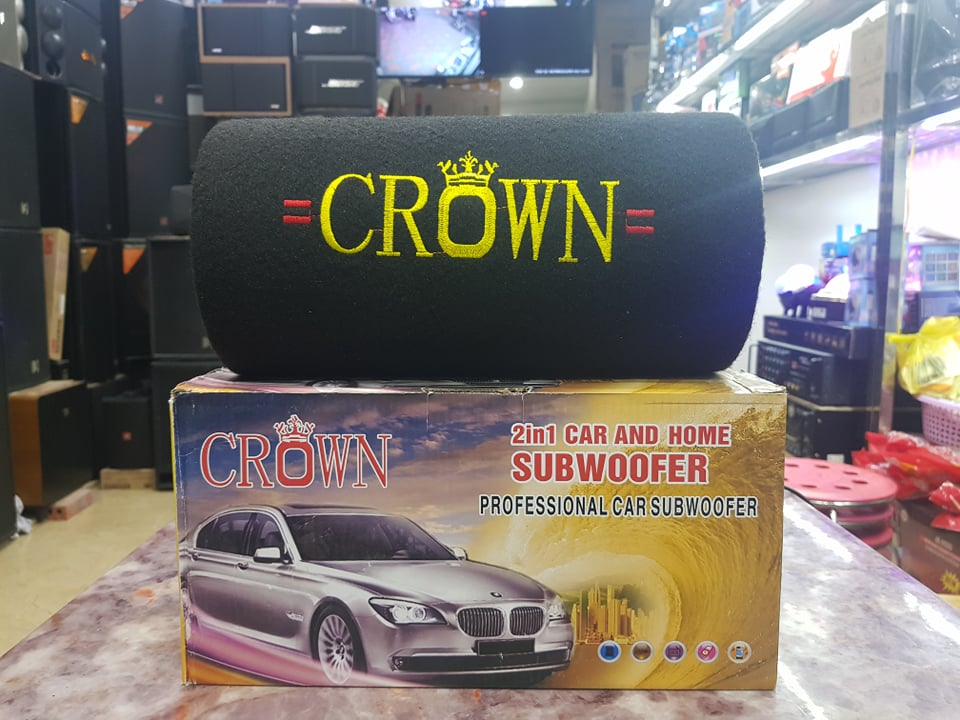 Loa crown 5: dáng ống tròn, có bluetooth, bass 13, nguồn điện 220v và 12v