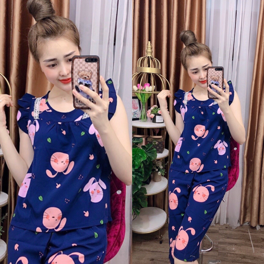 ĐỒ BỘ LỤA LỬNG MẶC NHÀ HỌA TIẾT HÌNH THÚ DỄ THƯƠNG (ẢNH THẬT) CÓ SIZE 40-75KG - LUA23