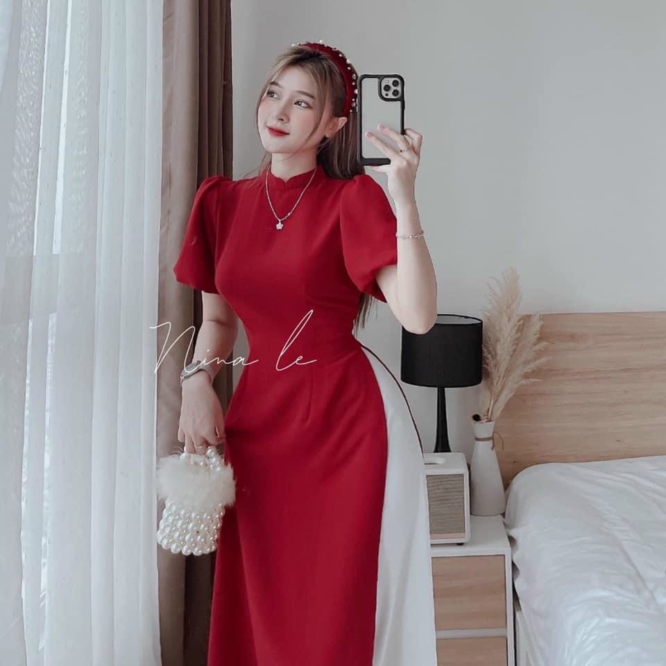 Áo dài tay phồng cổ tròn #aodai