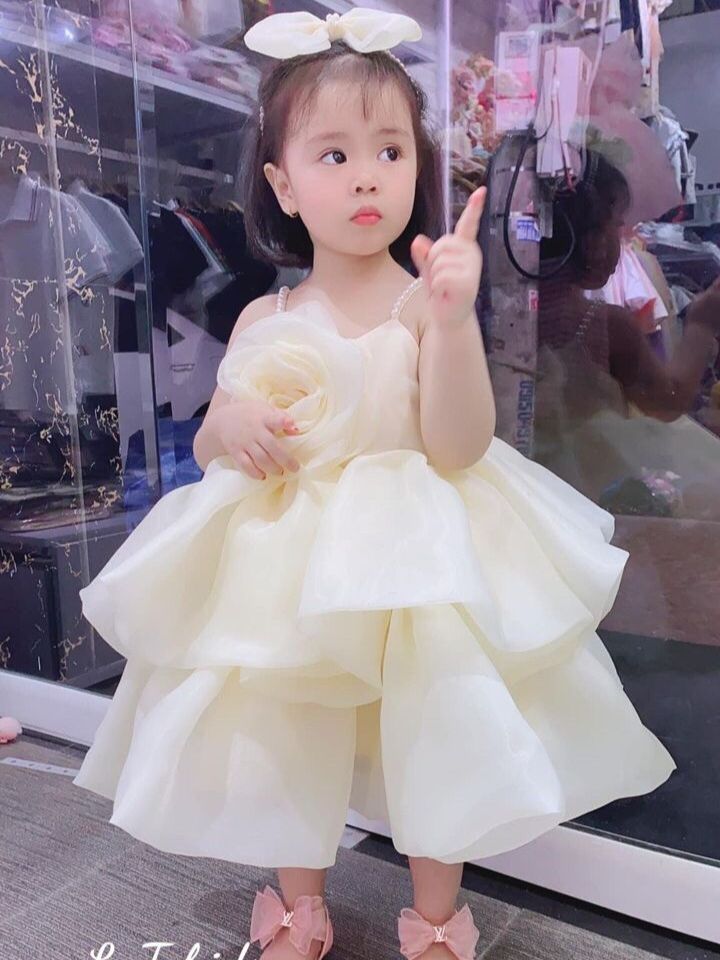 Váy Đầm Công Chúa Cho Bé Gái Diện Tết Chất Voan 3 Lớp Bồng Kèm Nơ Cài Đầu 7kg Đến 18kg Màu Đỏ Hồng Kem