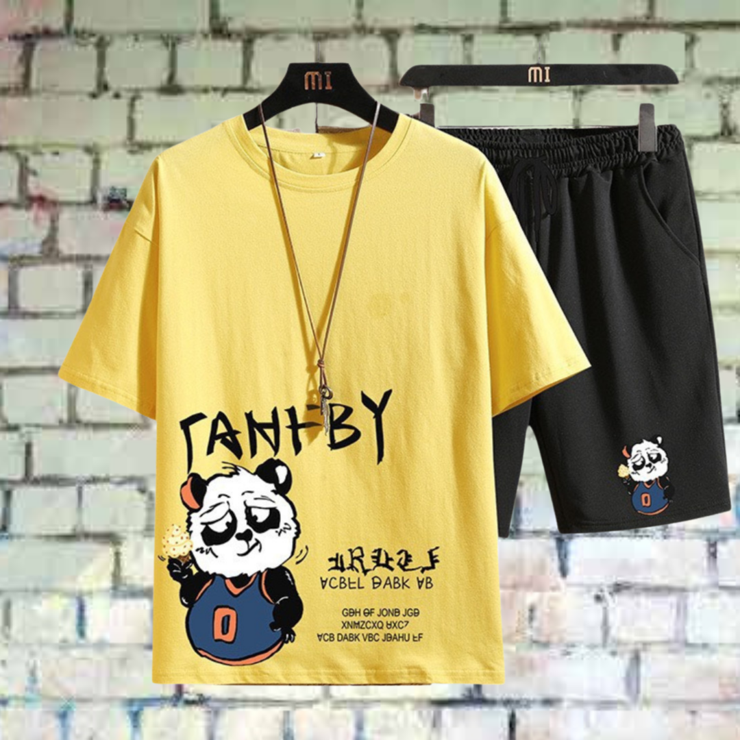 Bộ thể thao nam nữ in chữ phối Gầu Trúc TANFBY, hình tự chụp set quần đùi áo thun bộ thể thao mặc nhà - G9_shop