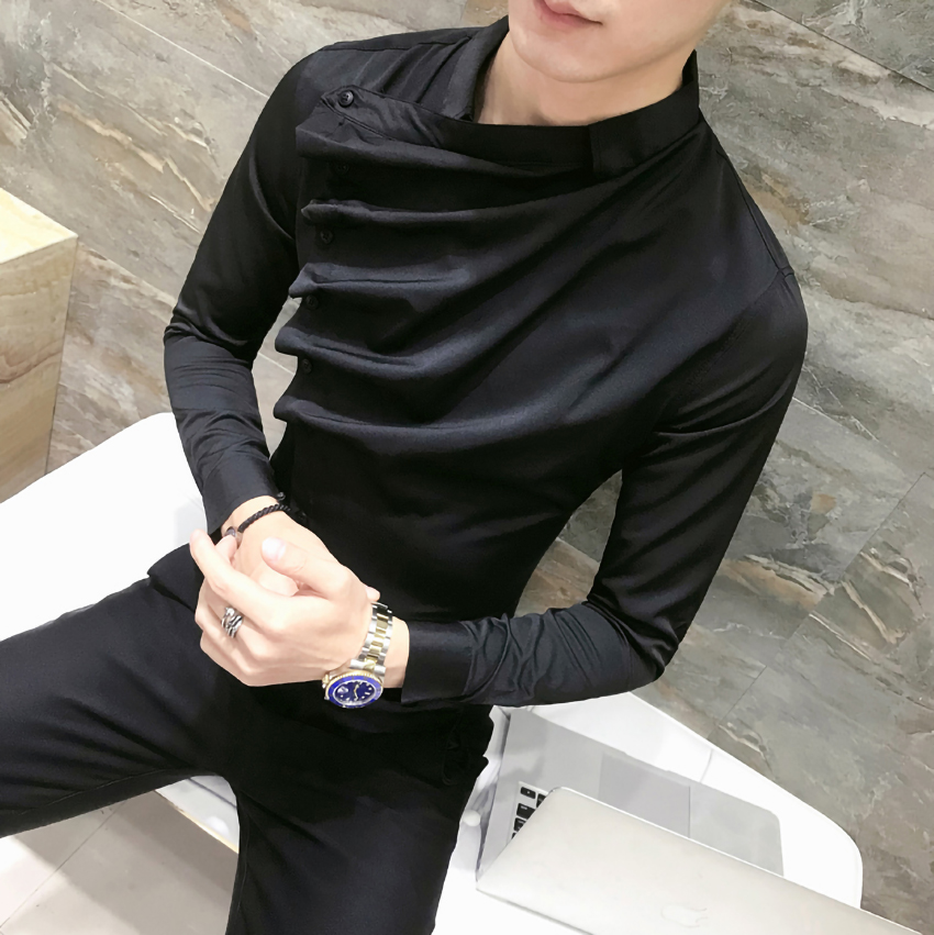 Áo sơ mi nam dài tay cúc chéo kiểu dáng Hàn quốc H28