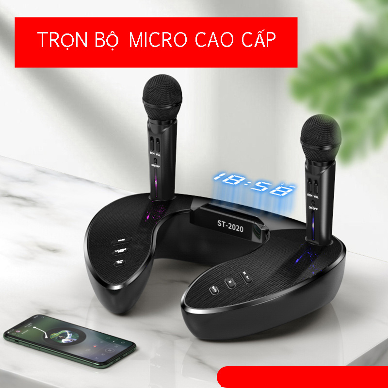 [HCM][CỰC ĐỈNH] Trọn Bộ Loa Karaoke Bluetooth Mini Kèm 2 Micro ST2020, Loa Nghe Nhạc Công Suất Lớn Cao Cấp-Tích Hợp 2 Loa Bass Cộng Hưởng, Âm Thanh Sống Động, Màn Hình Led Hiển Thị Thông Minh, Không Hú Rè, Hát Cực Hay.