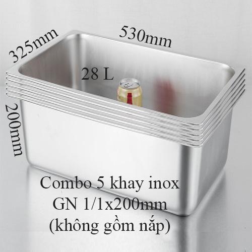 Combo 5 khay inox GN 1/1x200mm