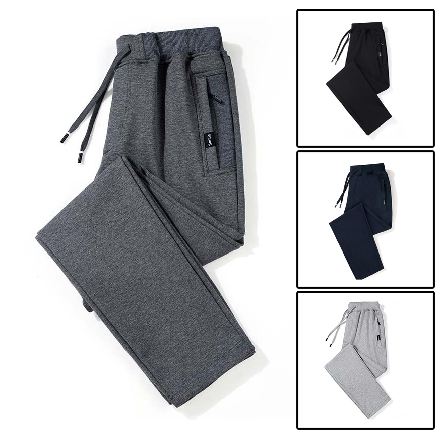 Quần Jogger Thể Thao Nam Cạp Chun Suông Ống Trơn Màu Phối Chữ Nhỏ Viền Túi