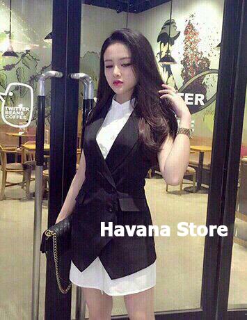 [HCM]Set Đầm Sơ Mi Kèm Áo Khoác Thời Trang Havana